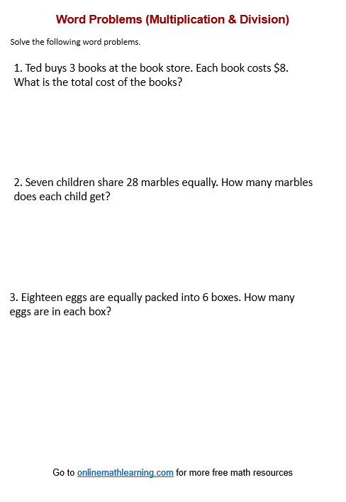Multiply Divide Word Problems Worksheet