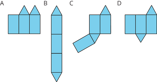Four possible nets labeled A--D.