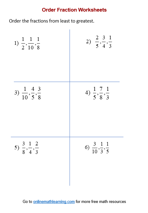 Order Fraction Worksheet