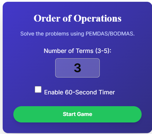 Order of Operations Game