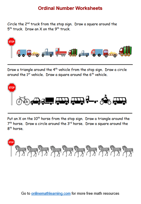Ordinal Number worksheet for kindergarten