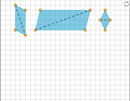3 parallelograms, which have each been decomposed into two identical triangles with dashed lines.