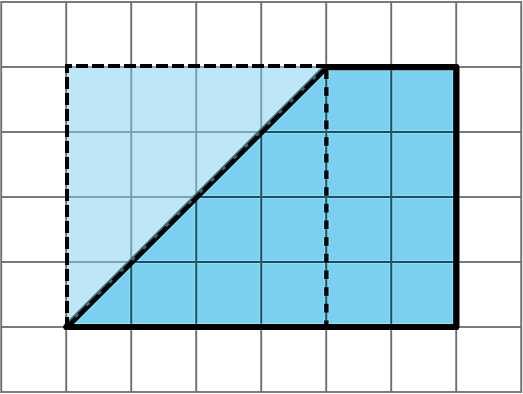 Trapezoid base 1, 6 units, base 2, 2 units, height 4 units. Another triangle has been added to show how to find the area of the triangular portion.