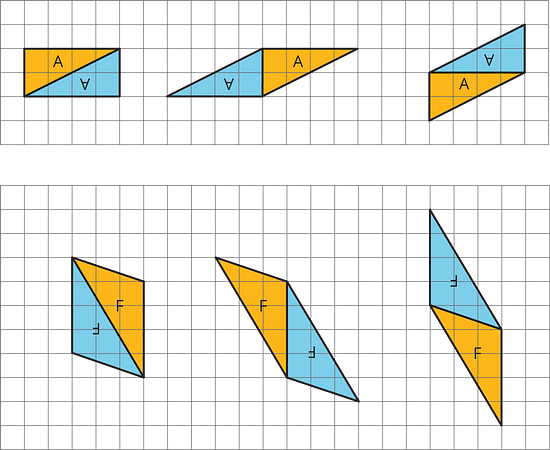 Six parallelograms composed from two identical triangles.
