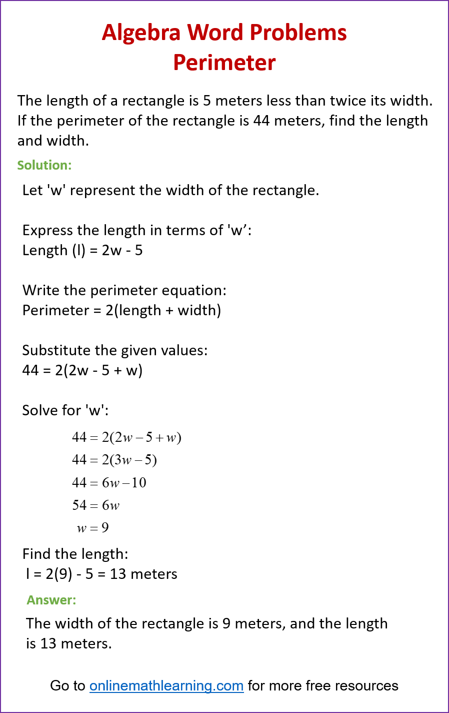 Perimeter Word Problem Perimeter Word Problem