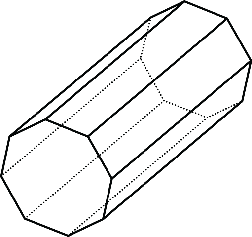 A polyhedron with two octagonal faces joined by eight rectangular faces.