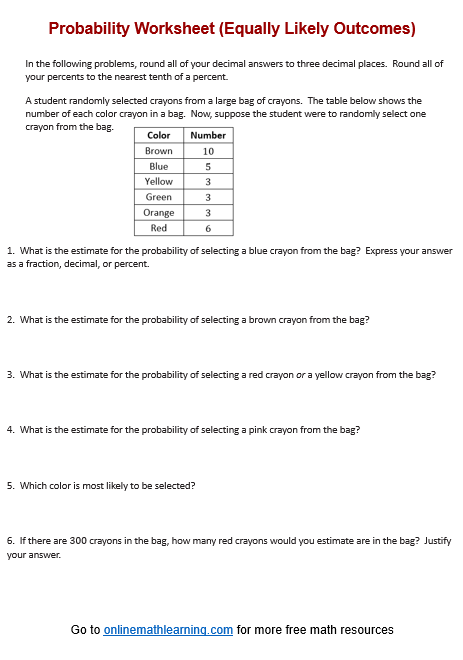 Probability Worksheet