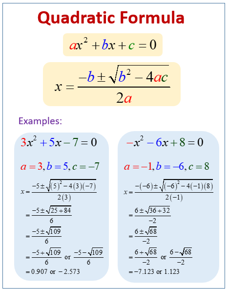 The Quadratic Formula (examples, solutions, videos) .