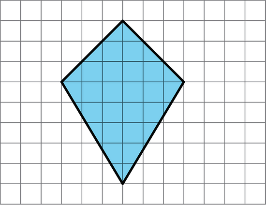 A rhombus on a grid, width 6 units and height 8 units.