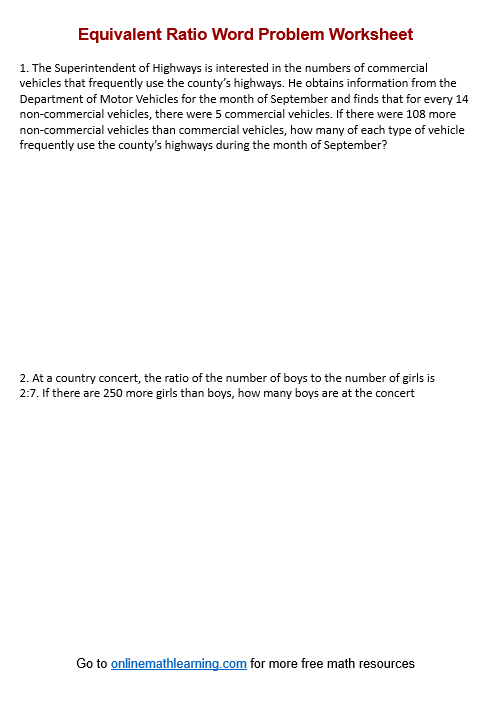 Ratio Questions And Problems Differentiated Questions Included
