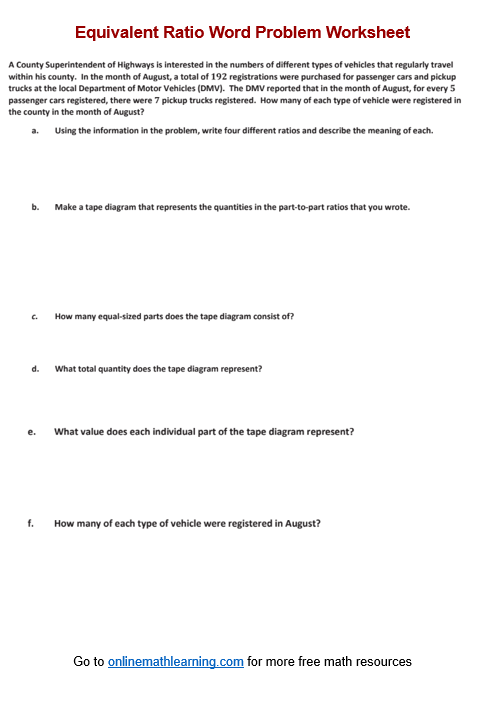 Ratio Problems Given Total Worksheet