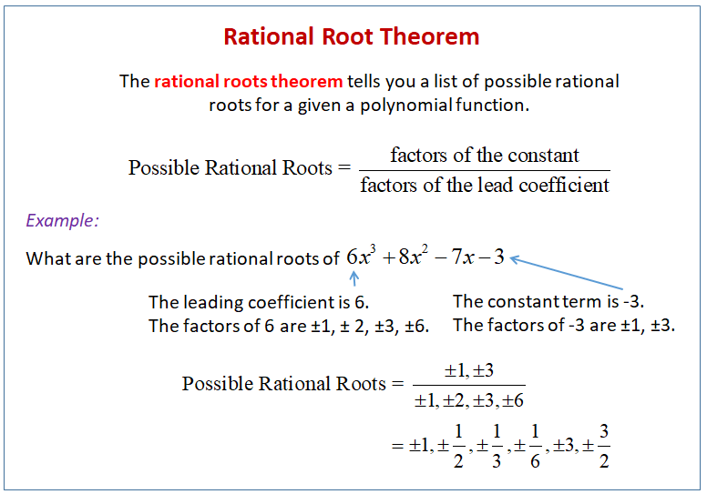 Rational Root Theorem (examples, solutions, worksheets, videos, activities)