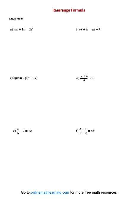 Rearranging Formula Worksheets (examples, solutions, videos, worksheets ...