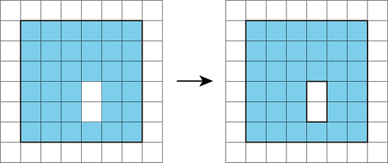 Reasoning to Find Area by Subtraction - Illustrative Math Two shaded squares in a grid. Each are 6 units square and each as a 1 unit by two unit portion that is unshaded.