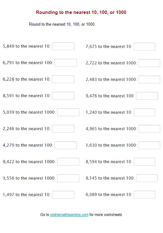 Round to the nearest 10's, 100's, 1000's place - Math Worksheets