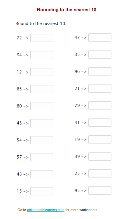 Round to the Nearest Ten Worksheet