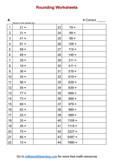 Round to the nearest 10 Worksheet