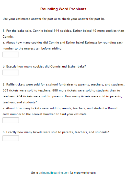 Rounding Word Problems Worksheet