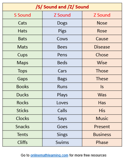 s sound z sound words