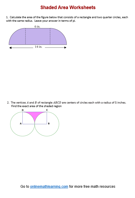 Shaded Area Worksheet