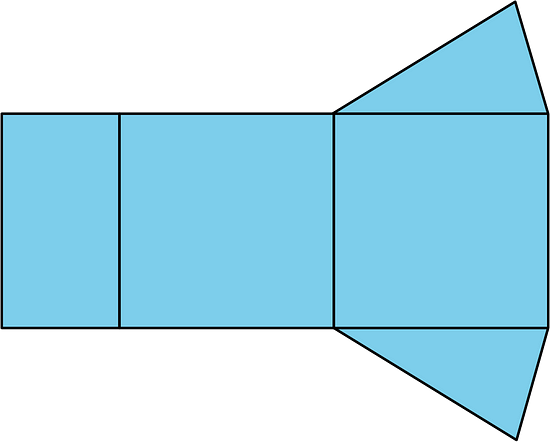 A net consisting of 3 rectangles in a row with 2 triangles above and below the last rectangle.