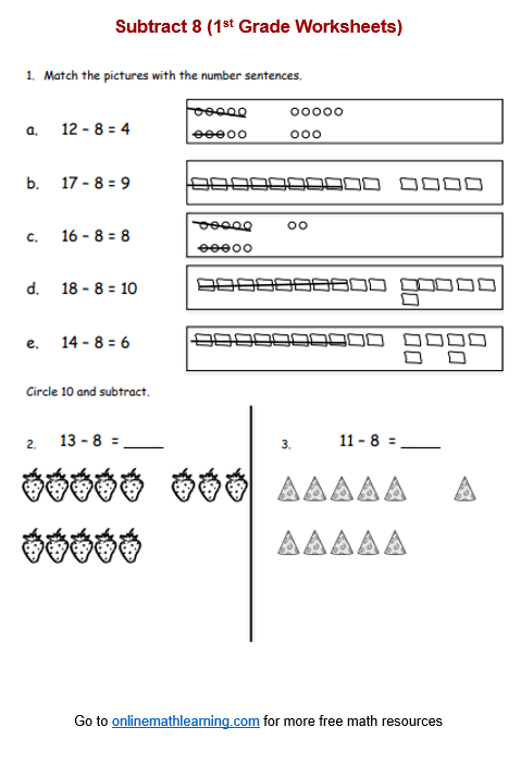 Subtract 8 for First Grade