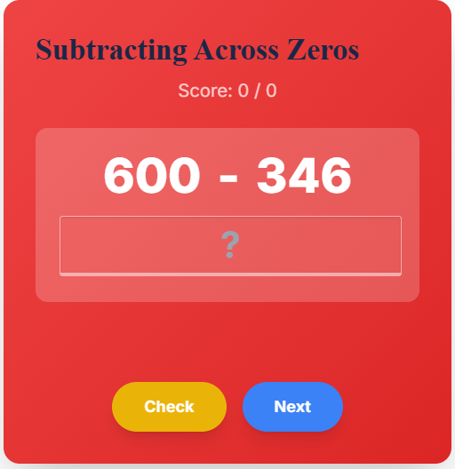 Subtract Across Zeros Game Subtract Across Zeros Game