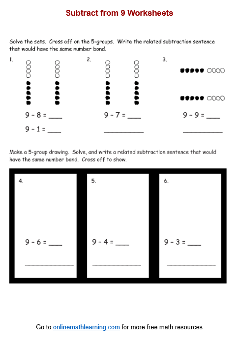 Subtract from 9 Worksheet
