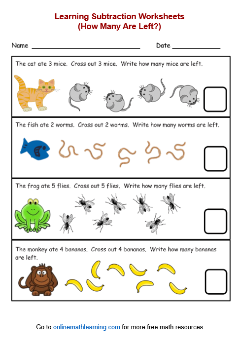 Subtraction Kindergarten worksheet for kindergarten