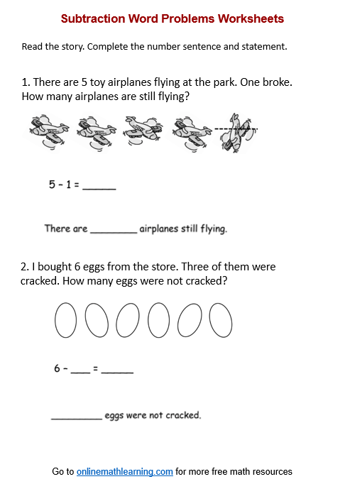 Subtraction Word Problem Worksheet