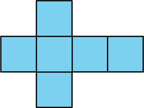 An unlabelled net consisting of 4 squares in a row, with 1 square above and 1 square below the 2nd square for a total of 6 squares.