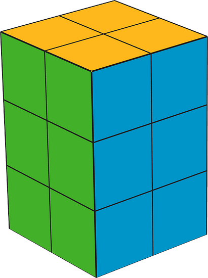 A rectangular prism built from 12 cubes, 3 by 2 by 2.