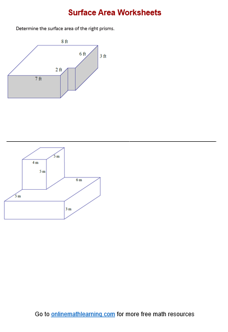 Surface Area of Solids Worksheet