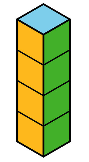 A prism built of cubes, 1 by 1 by 4.
