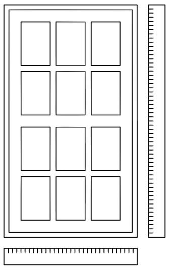 A sketch of a door with 2 rulers measuring its height and width, demonstrating that the area of the door is a two-dimensional attribute.