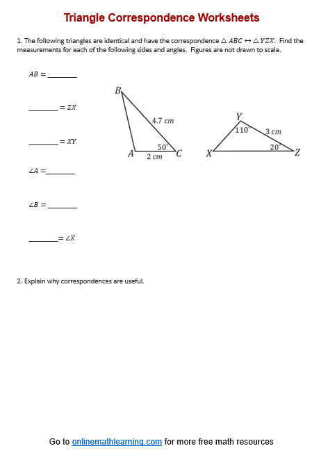 Triangle Correspondence Worksheet