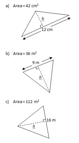 Triangle Problems Worksheet and solutions: Base, Height & Area