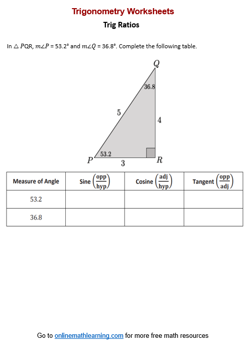 Trigonometry Worksheet