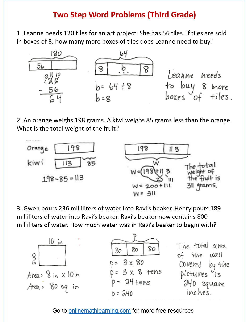 Two-Step Word Problems for Third Grade