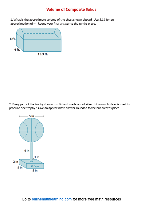 Volume of Composite Solids Worksheet