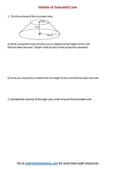 Volume of Truncated Cone Worksheet