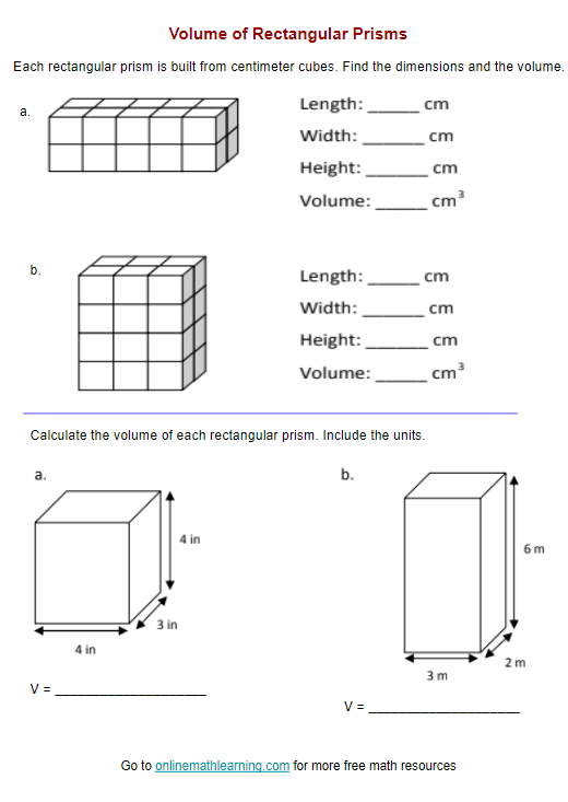 Volume Of Rectangular Prism Worksheet Word Problems