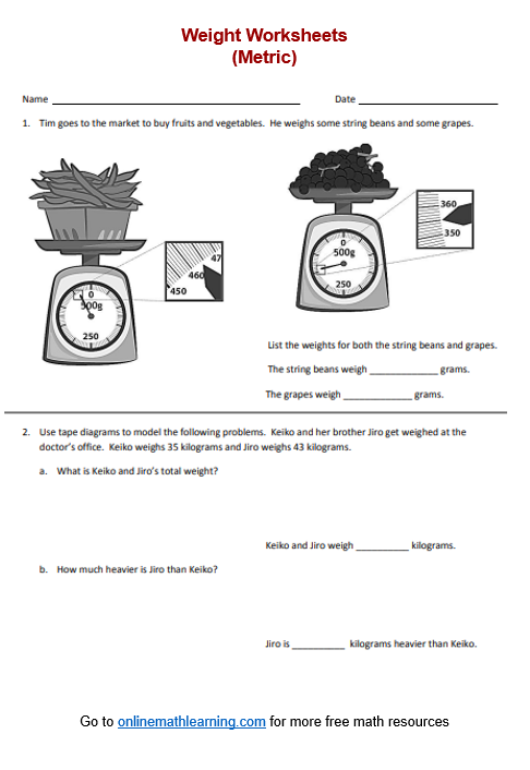 Weight Word Problem Worksheet