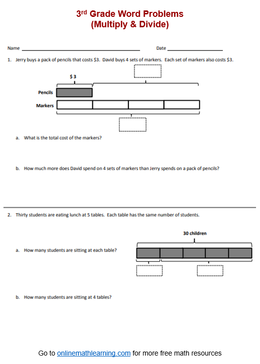 Word Problems for 3rd Grade Worksheet