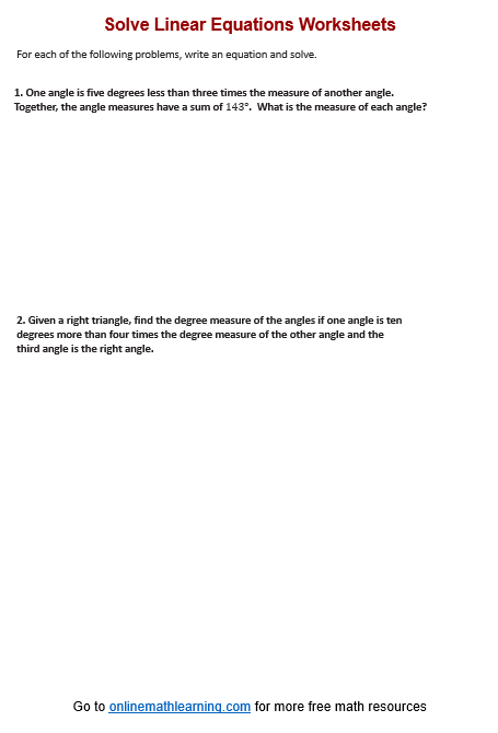 Write & Solve Linear Equations Worksheets (printable, online, answers ...