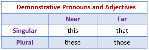 Demonstrative Pronouns Adjectives