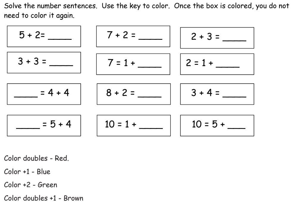 Doubles +1 Worksheet