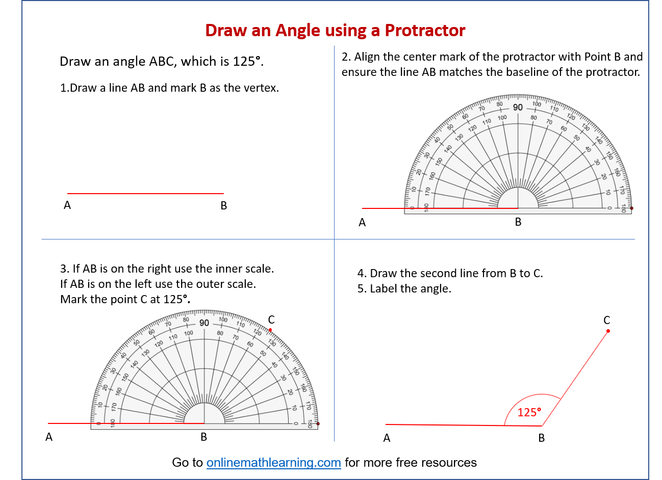 Drawing Angles (solutions, examples, diagrams and videos)