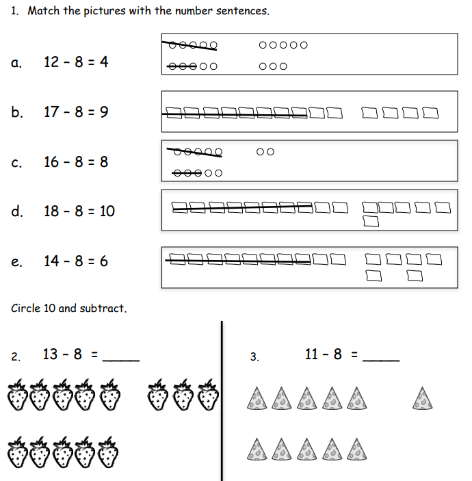 subtract 8 from teen numbers