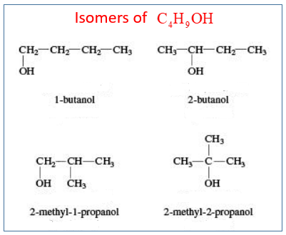 Isomers of C4H9OH